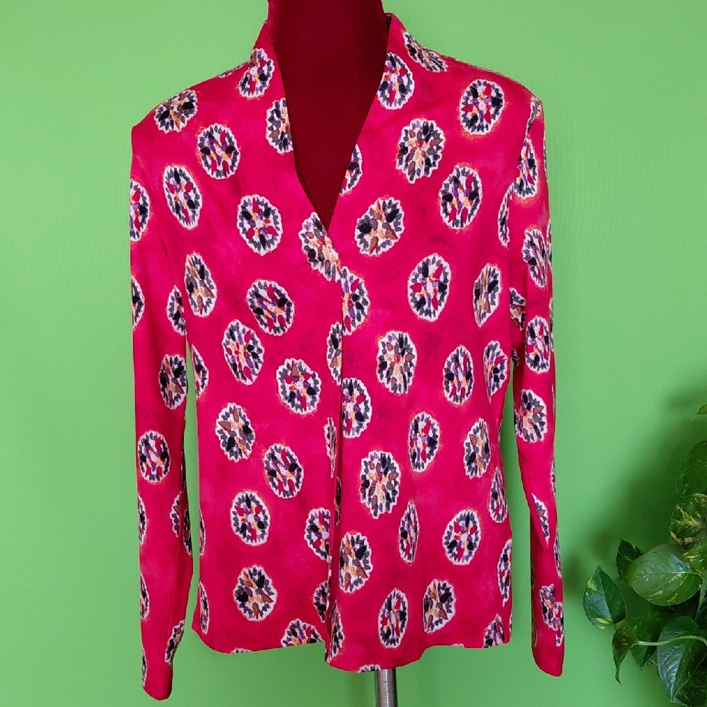 NIC+ZOE Red Patterned Women's Top, Sz. Lg. NWT